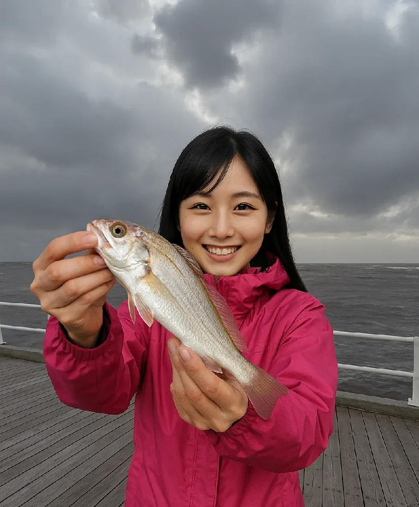 片瀬漁港でイシモチを釣る黒川
