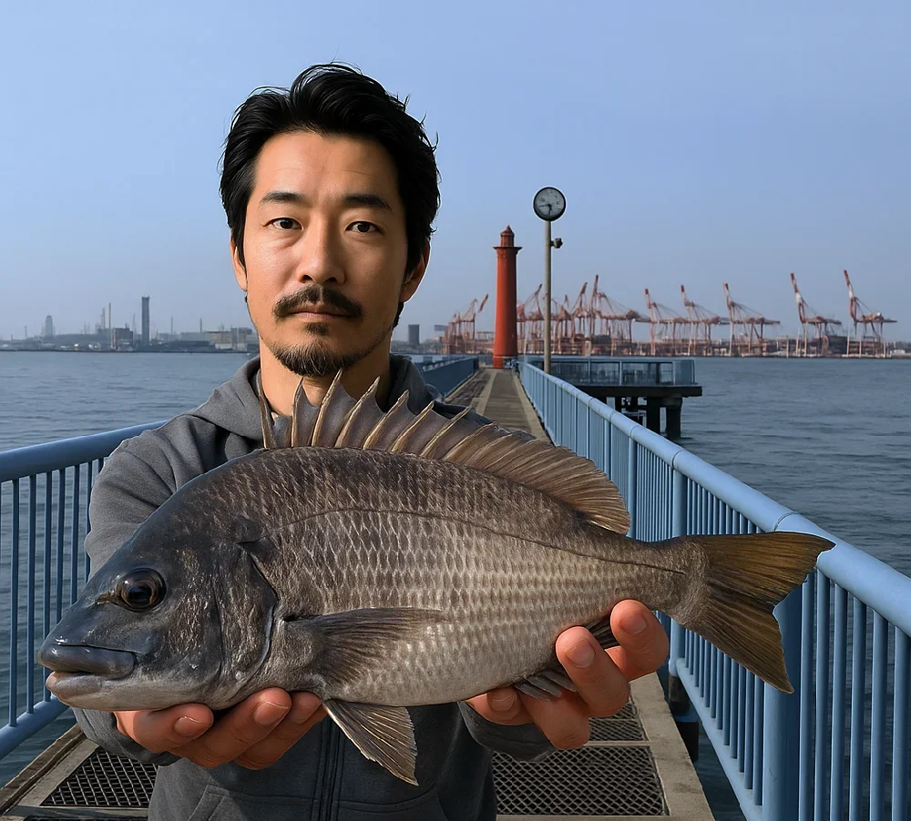 大黒海釣り施設でクロダイを釣る佐々木