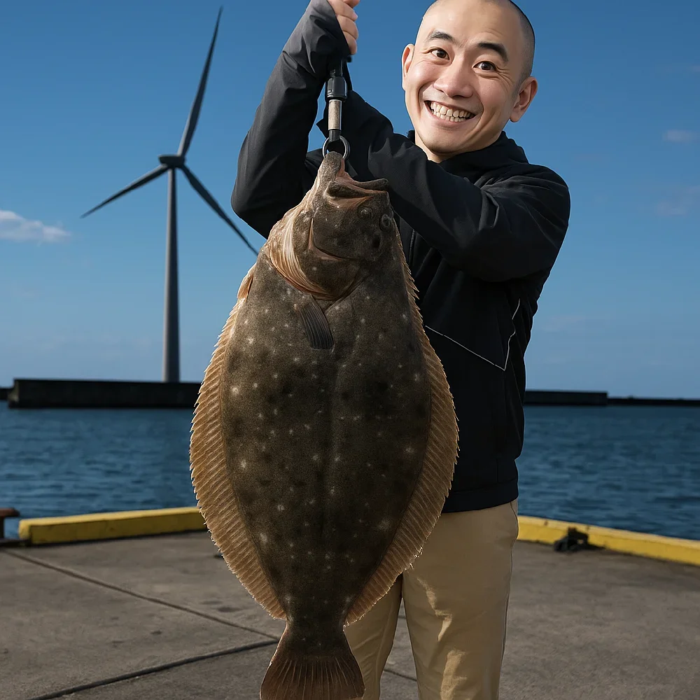 波崎新港でヒラメを釣るがんだま君