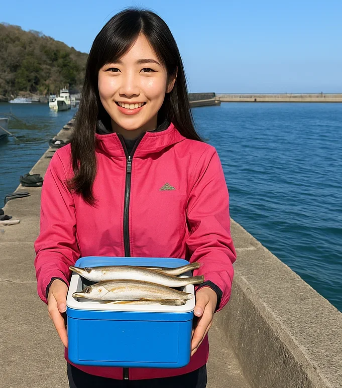 富浦新港でカマスを釣る黒川