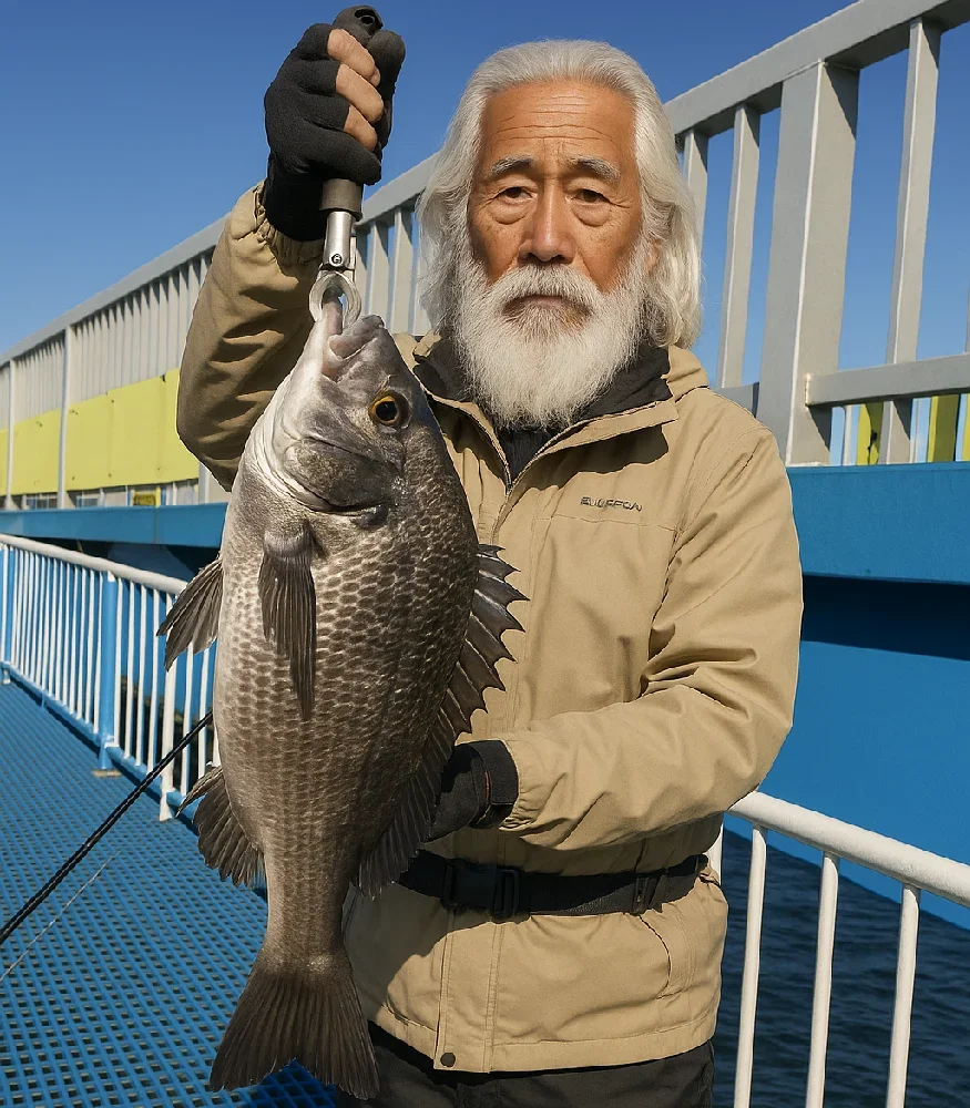 市原海釣り公園でクロダイを釣る米田