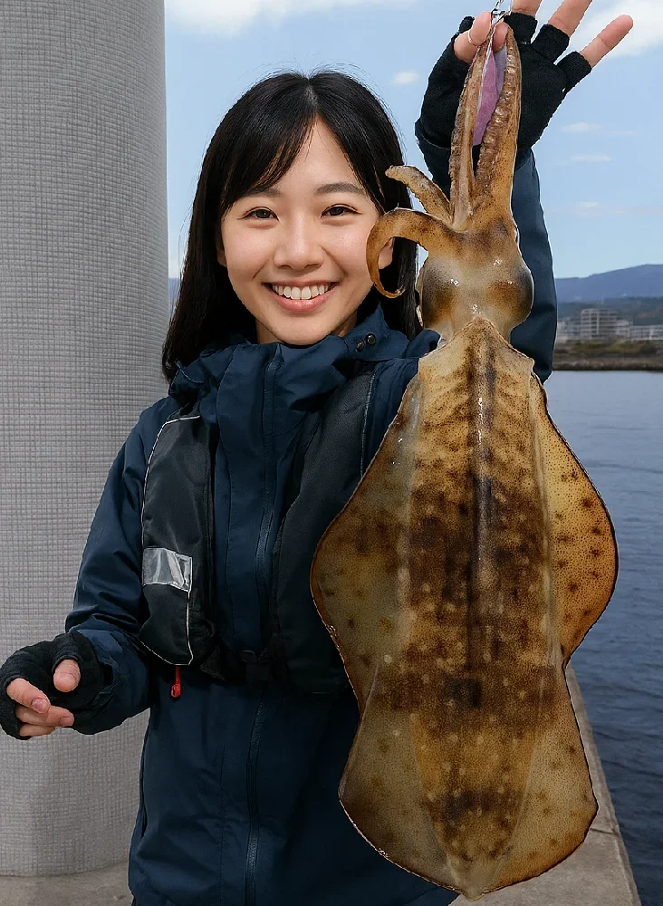 伊東港でアオリイカを釣る黒川