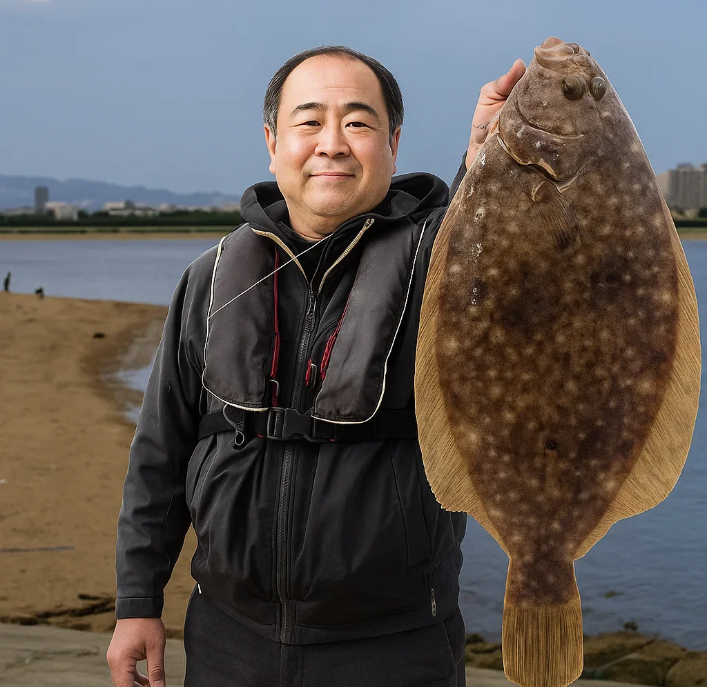 甲子園海浜公園でカレイを釣る持田