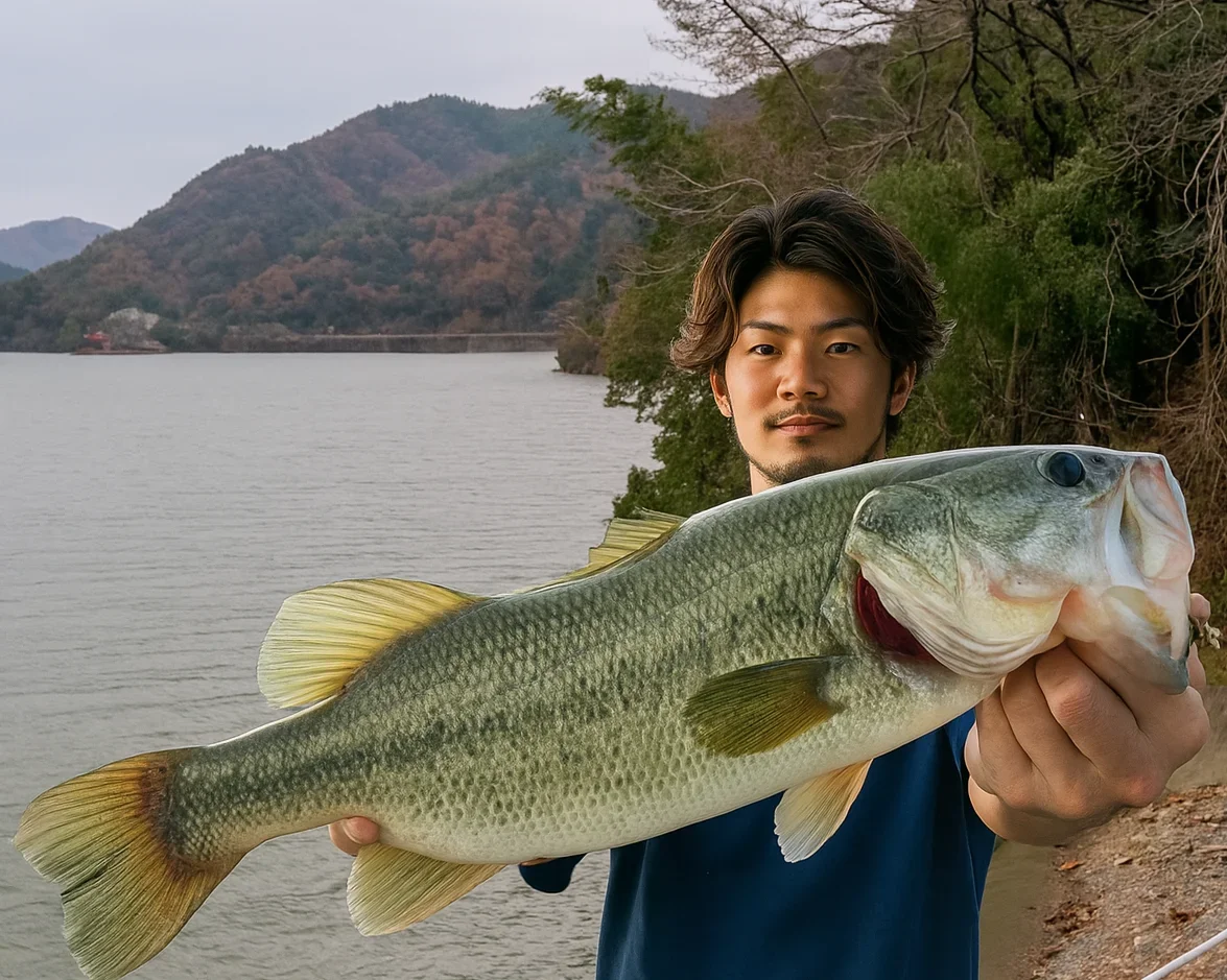 生野銀山湖でバスを釣る澤田