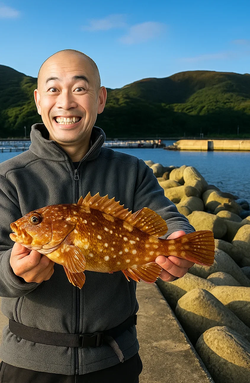 小島漁港でカサゴを釣るがんだま君