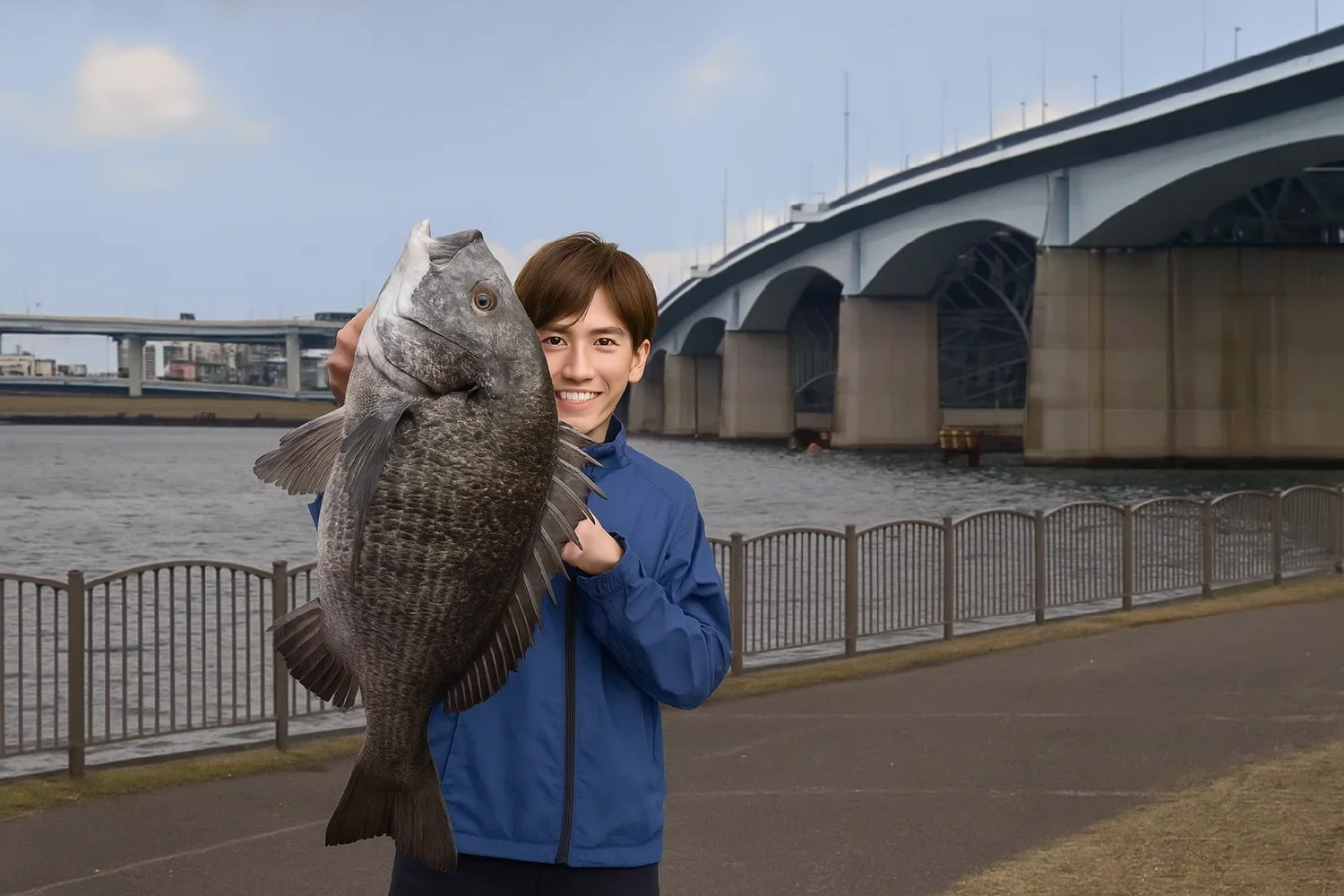 夢の島緑道公園でクロダイを釣る久良木