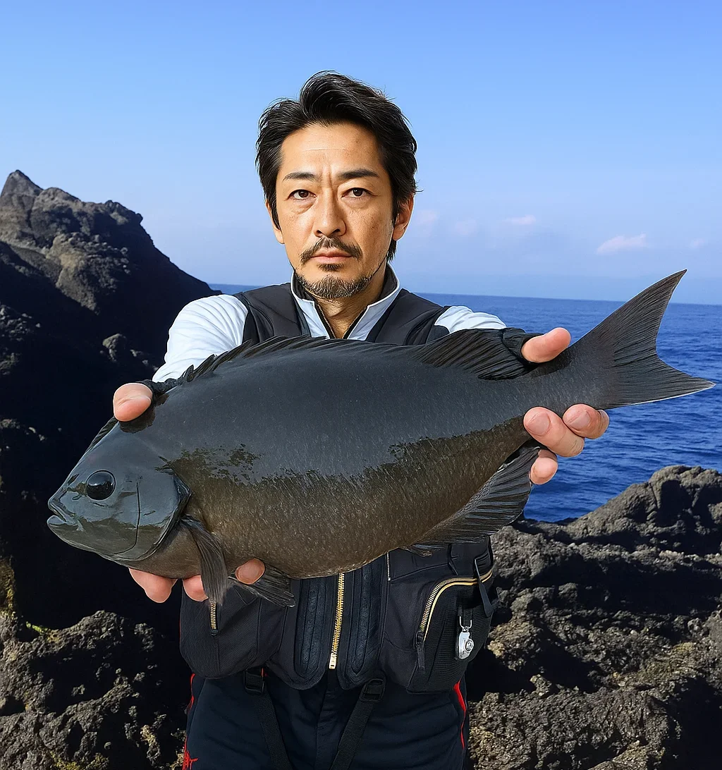 鵜渡根島で尾長メジナを釣る佐々木