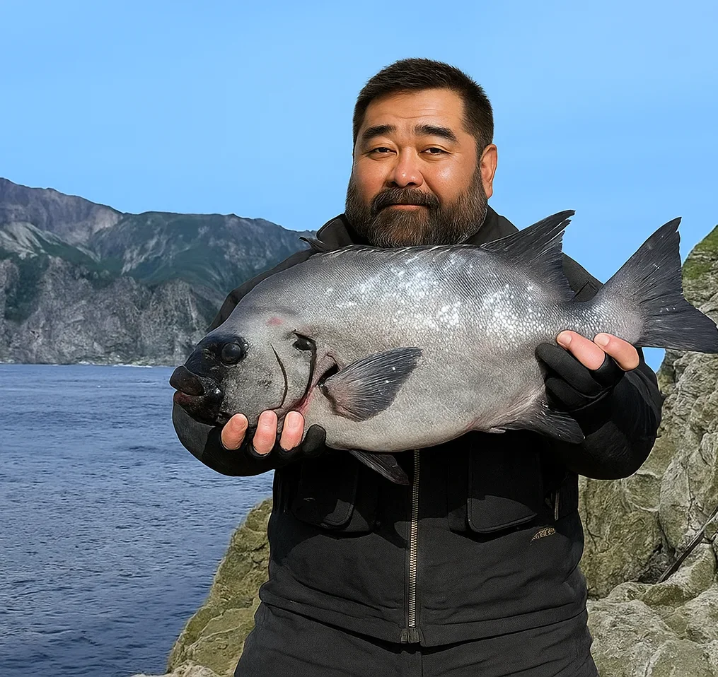 祇苗島でイシダイを釣る楢崎