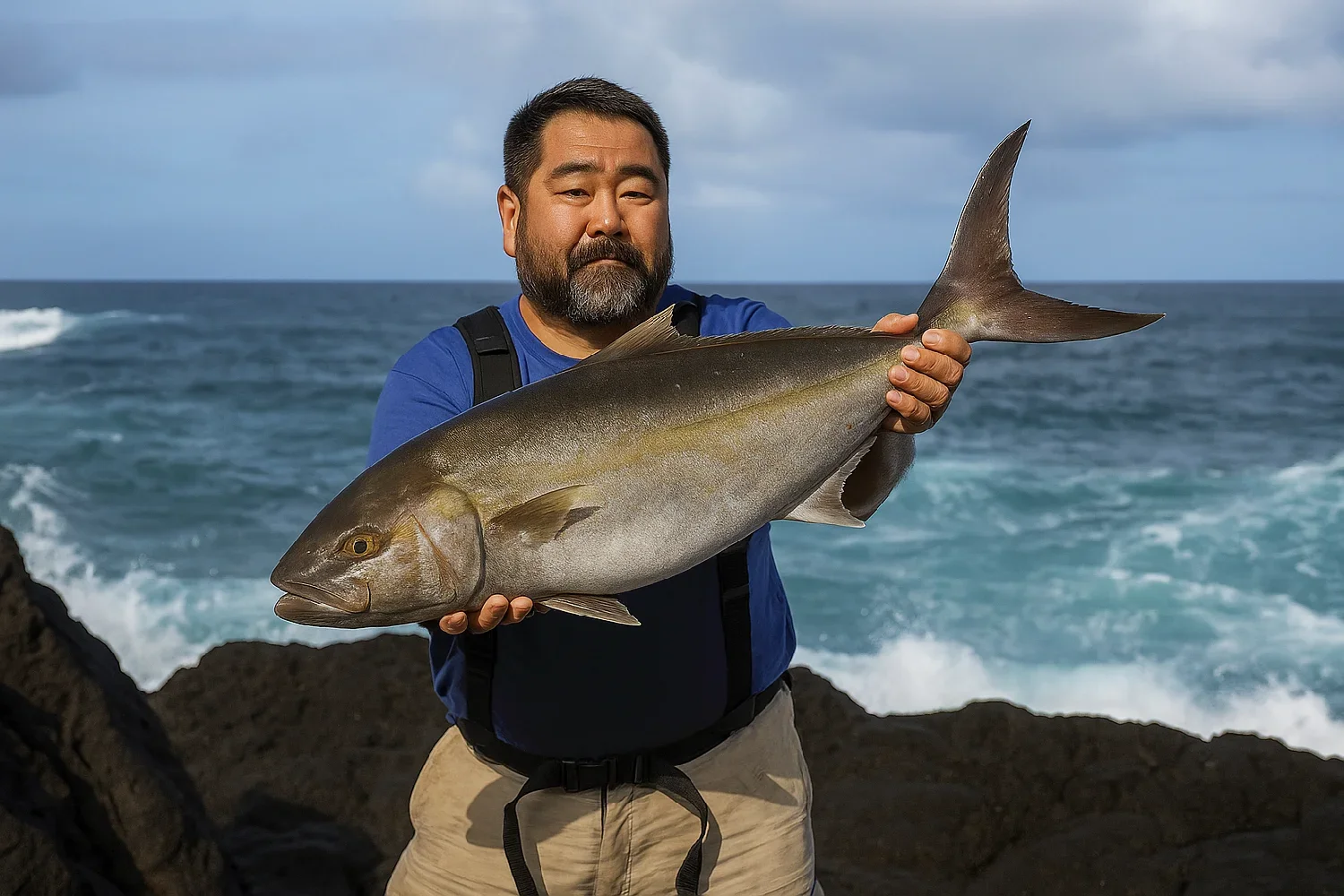 八丈小島でカンパチを釣る楢崎