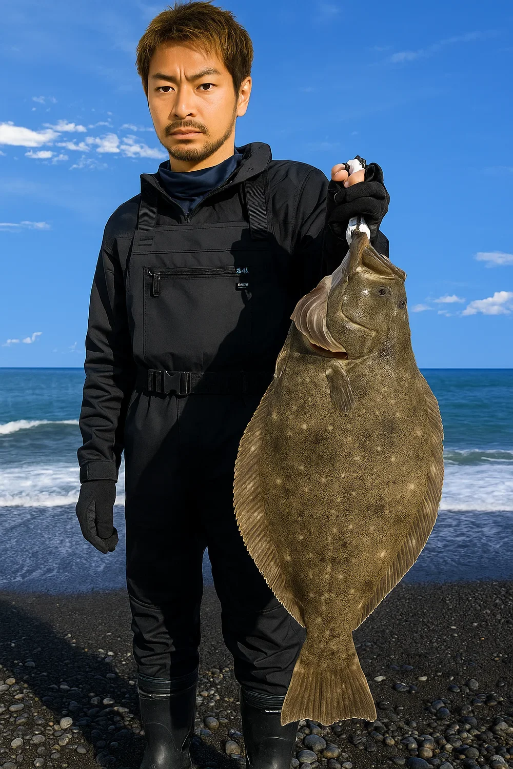 竜洋海岸でヒラメを釣る広岡
