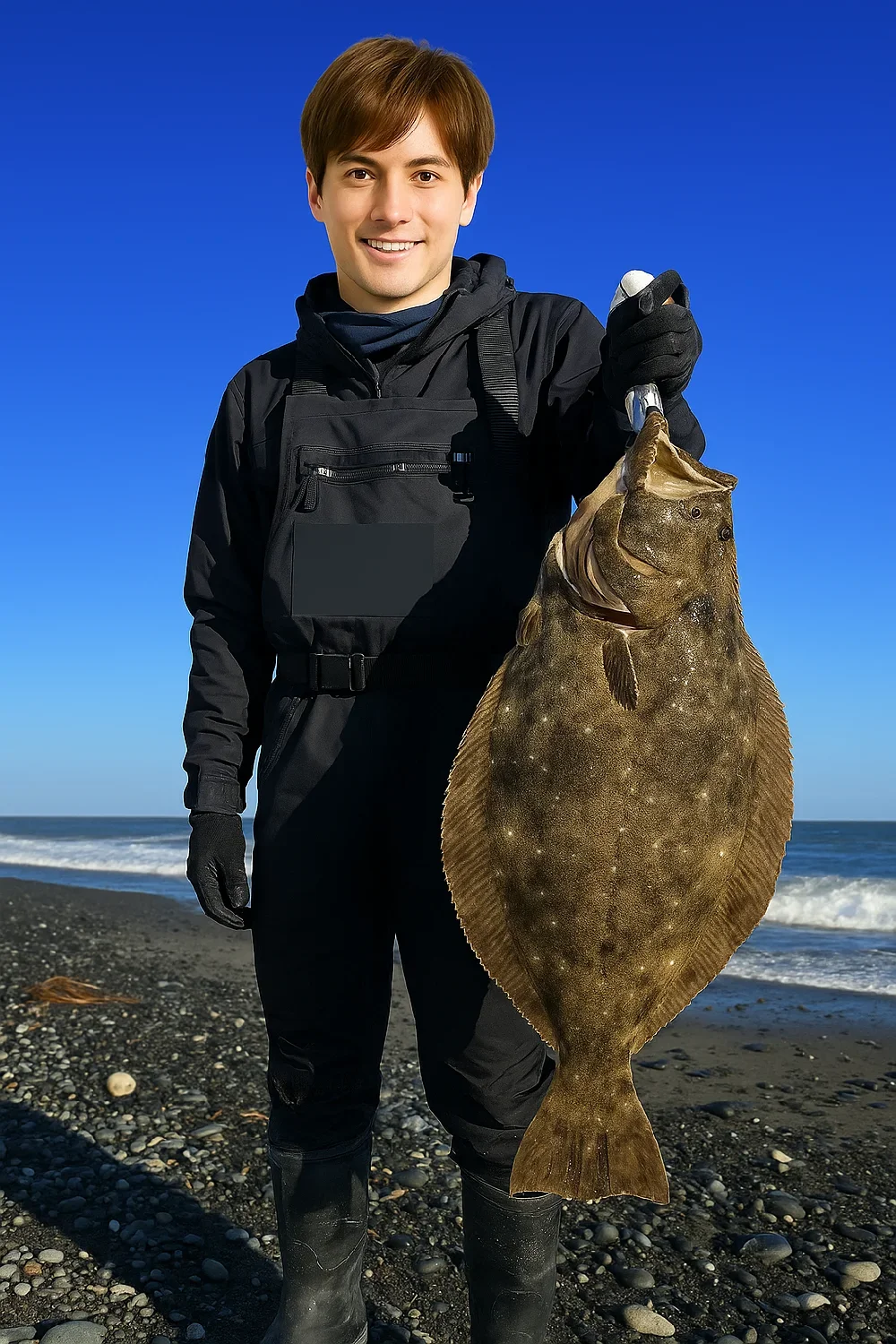 鮫島海岸でヒラメを釣る久良木