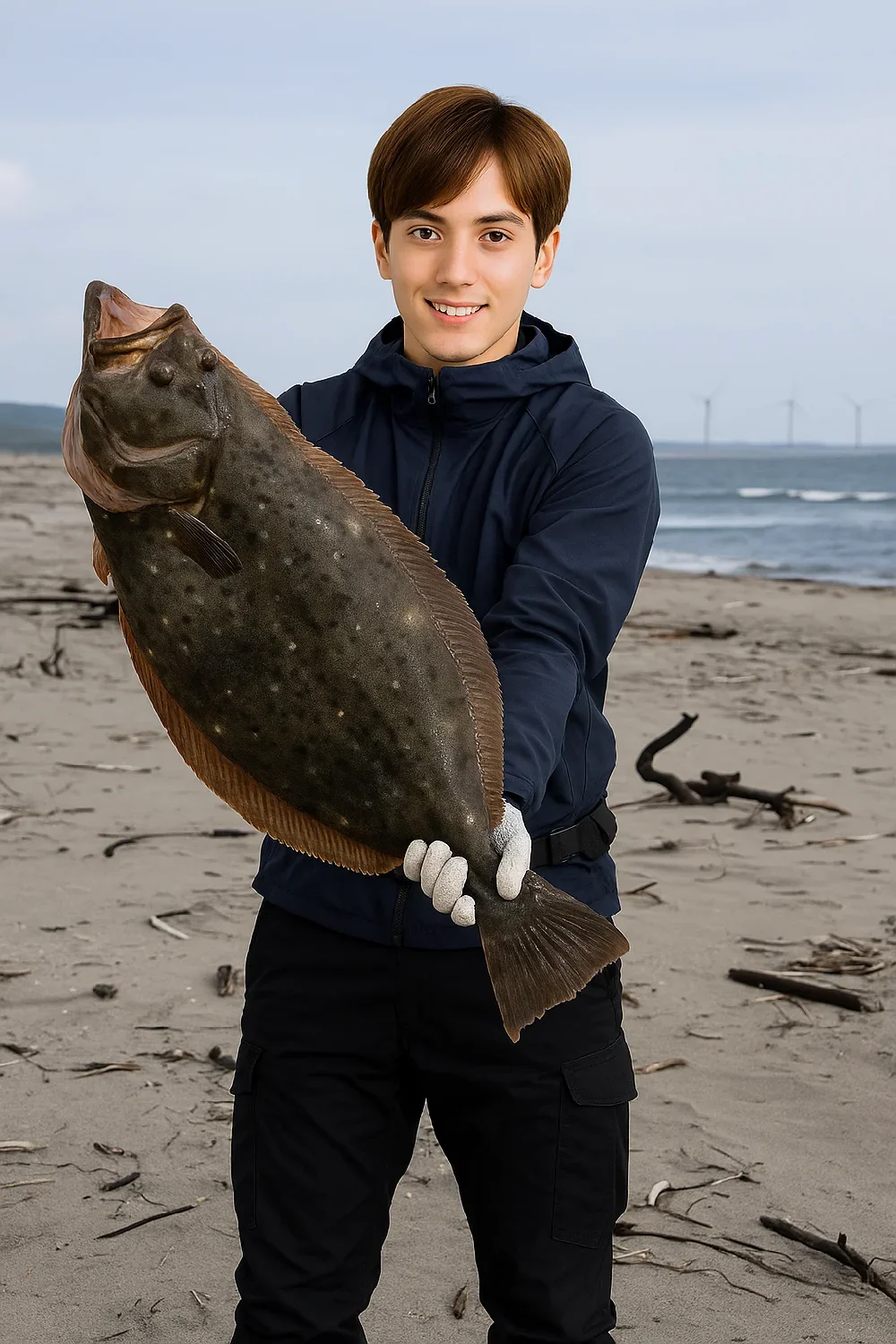同笠海岸でヒラメを釣る久良木