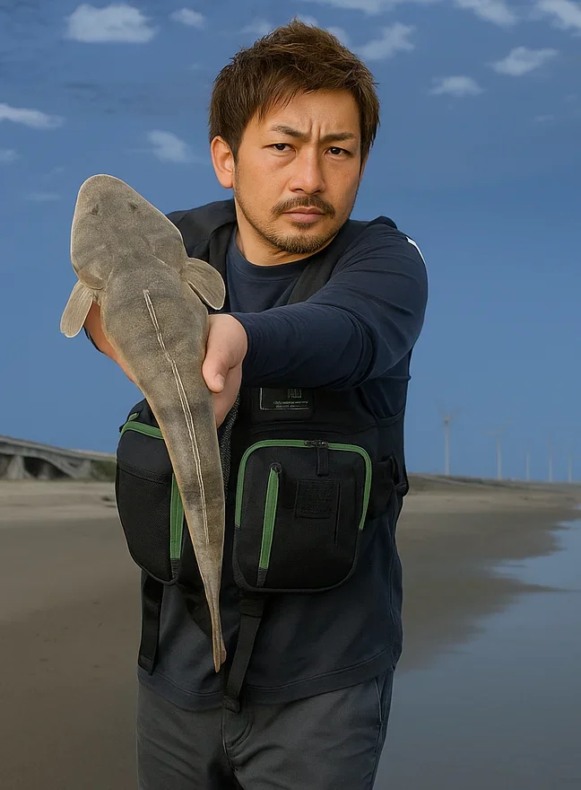 国安海岸でマゴチを釣る広岡