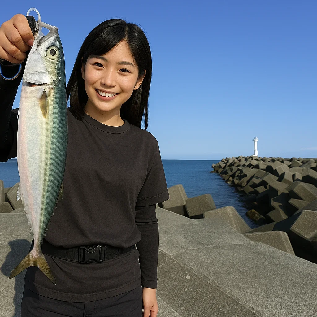 坂井港でサバを釣る黒川