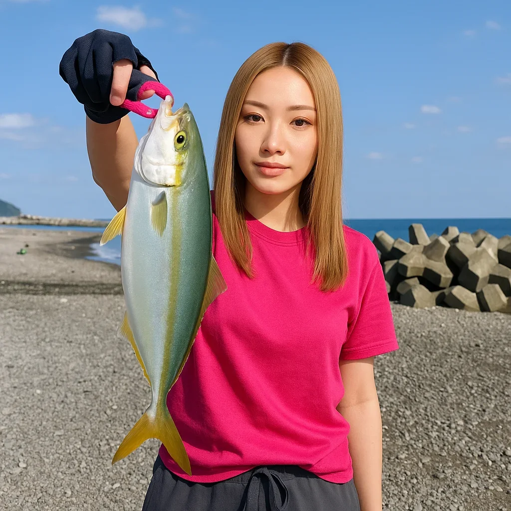 大浜海岸でイナダを釣る階下