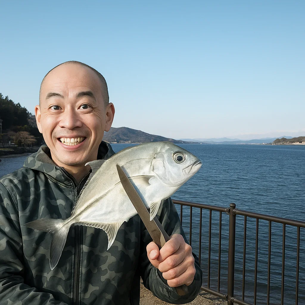 狩野川放水路でメッキを釣るがんだま君