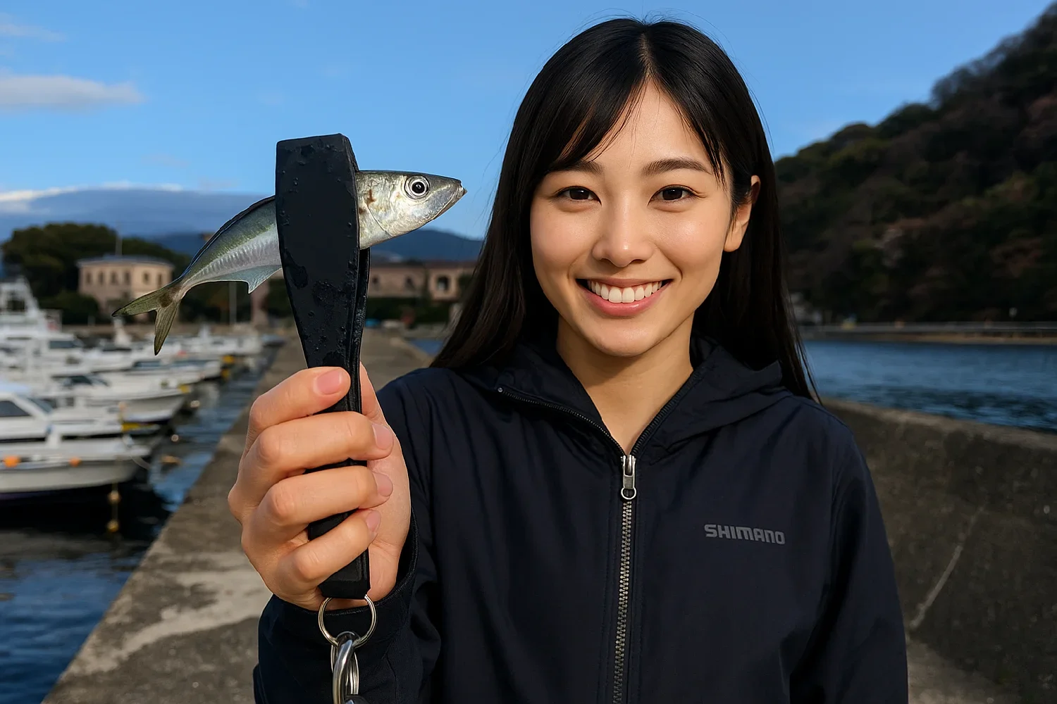 重寺港でアジを釣る黒川