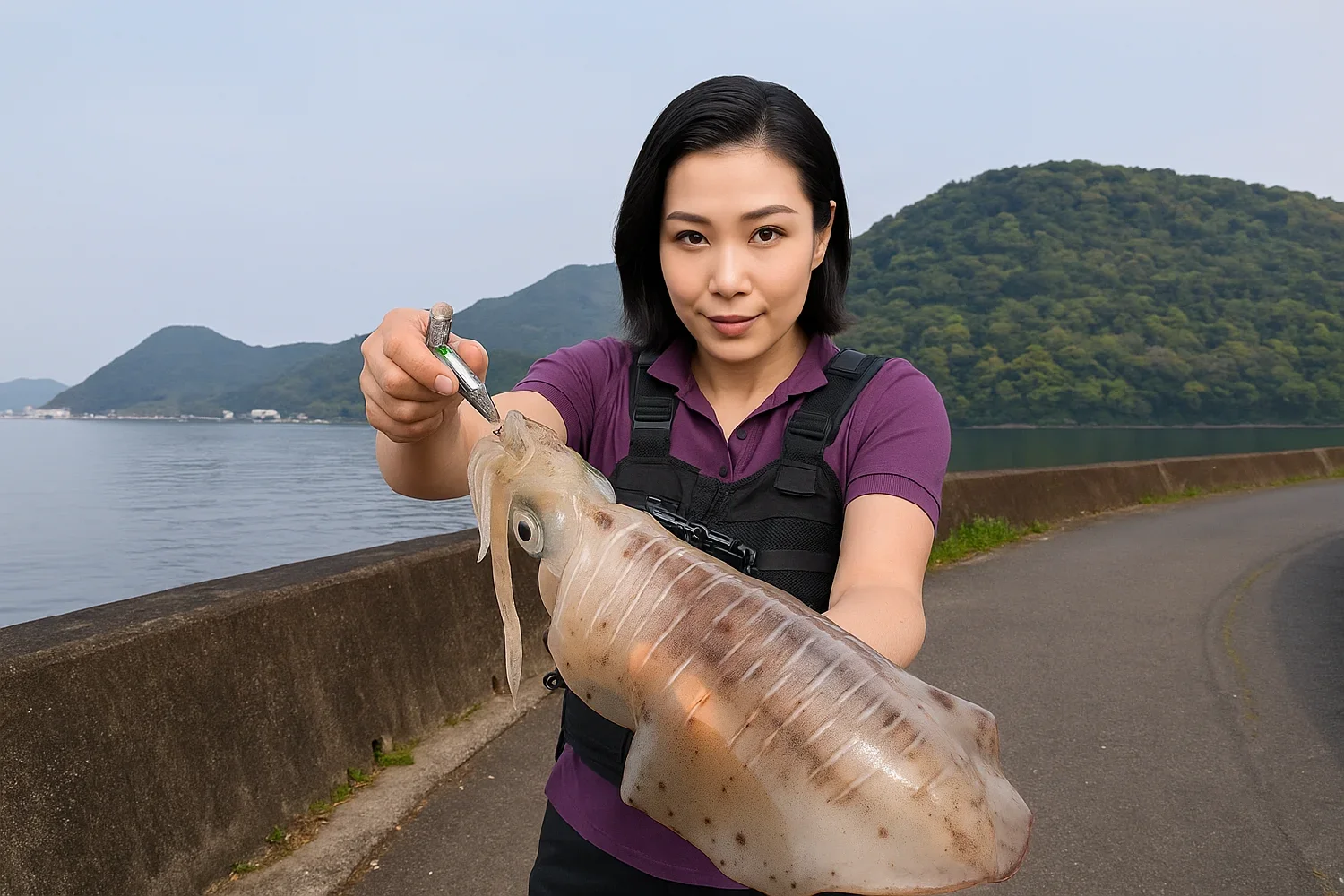 長井崎でアオリイカを釣る八重田