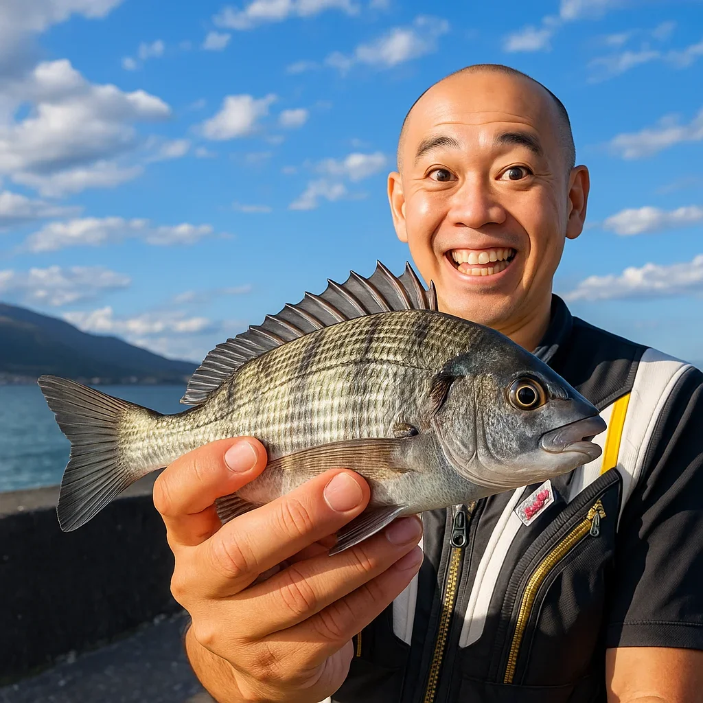 久連港でクロダイを釣るがんだま君
