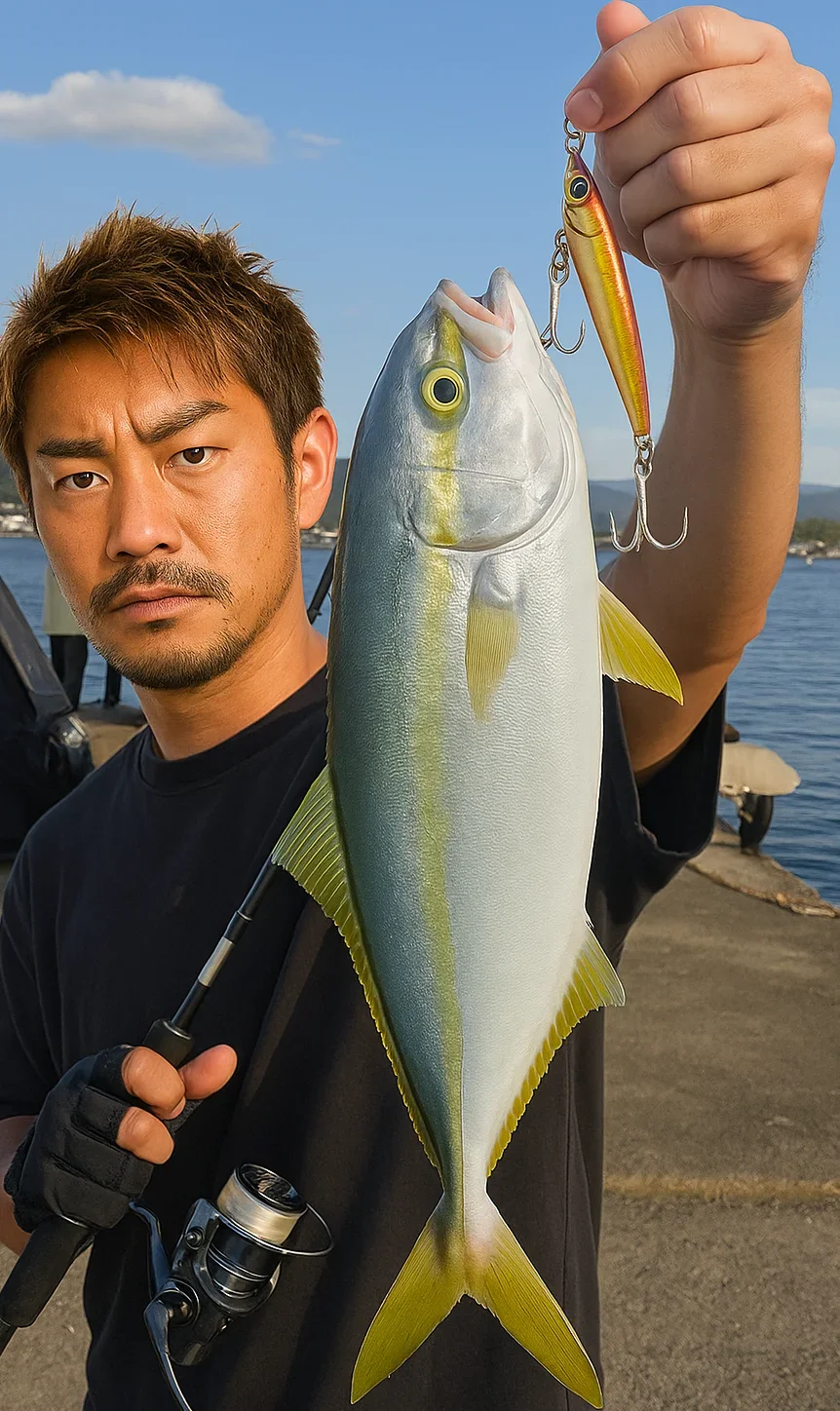 平沢港でイナダを釣る広岡