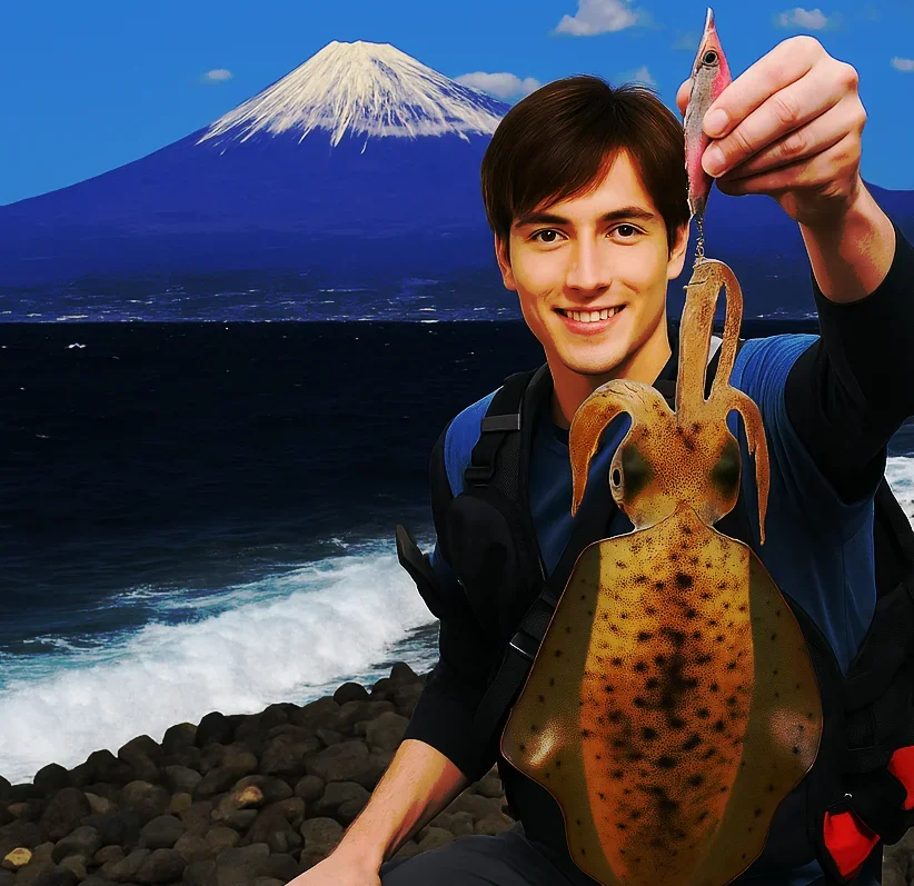 御浜崎でアオリイカを釣る久良木