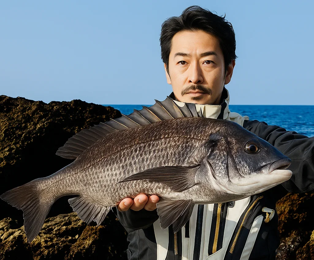 旅人岬でクロダイを釣る佐々木