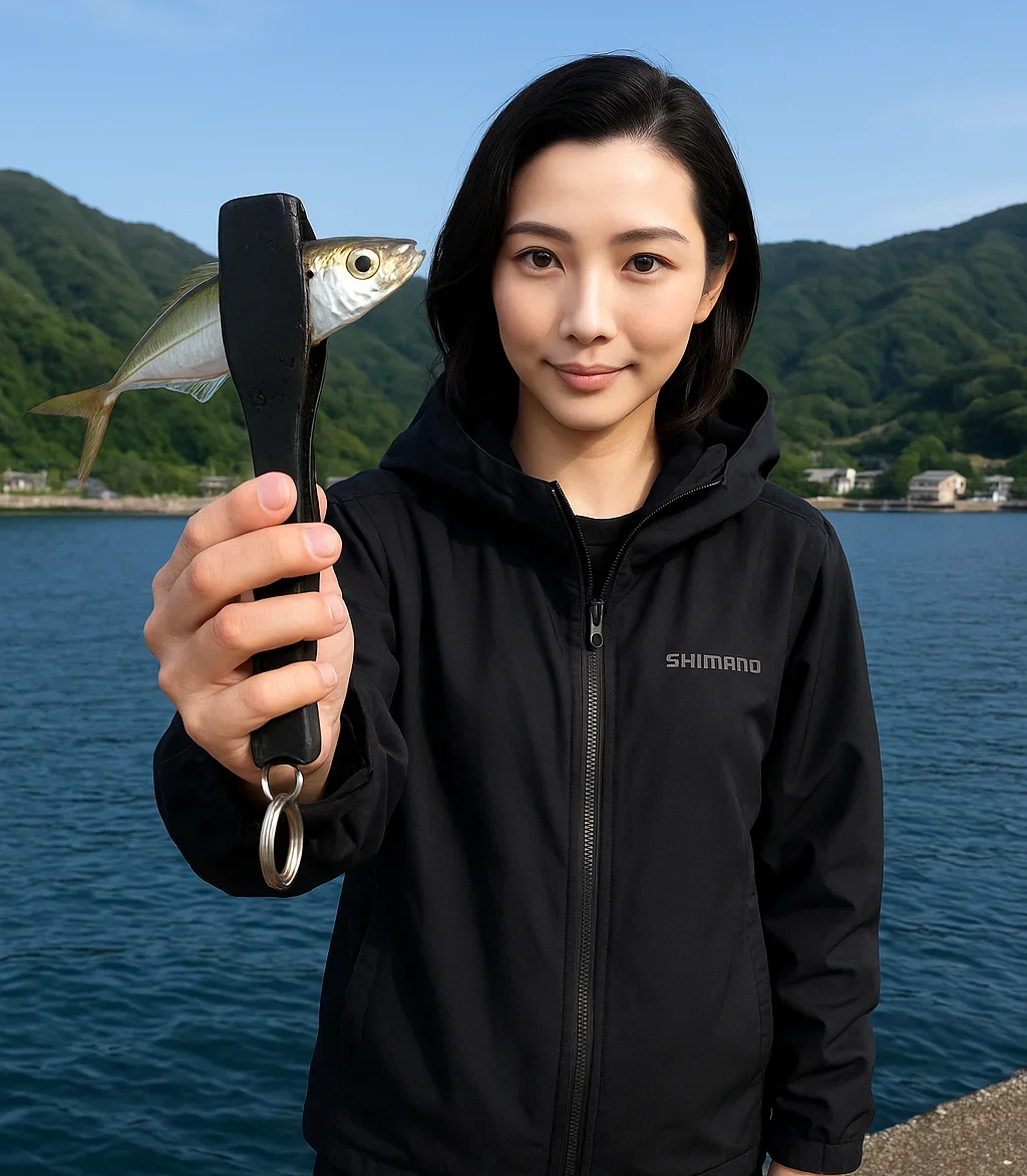 八木沢港でアジを釣る八重田