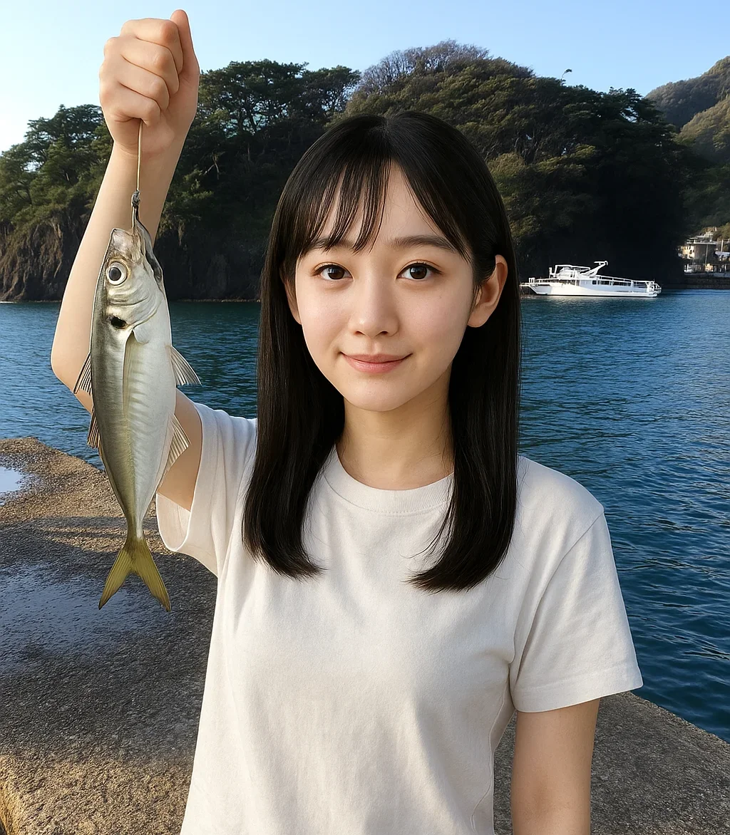 仁科港でアジを釣る国生