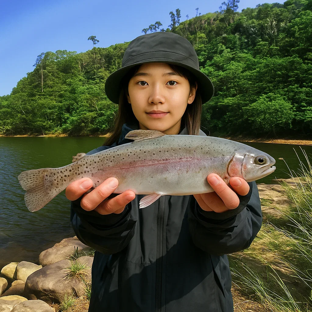 松川湖でドナルドソンニジマスを釣る森永