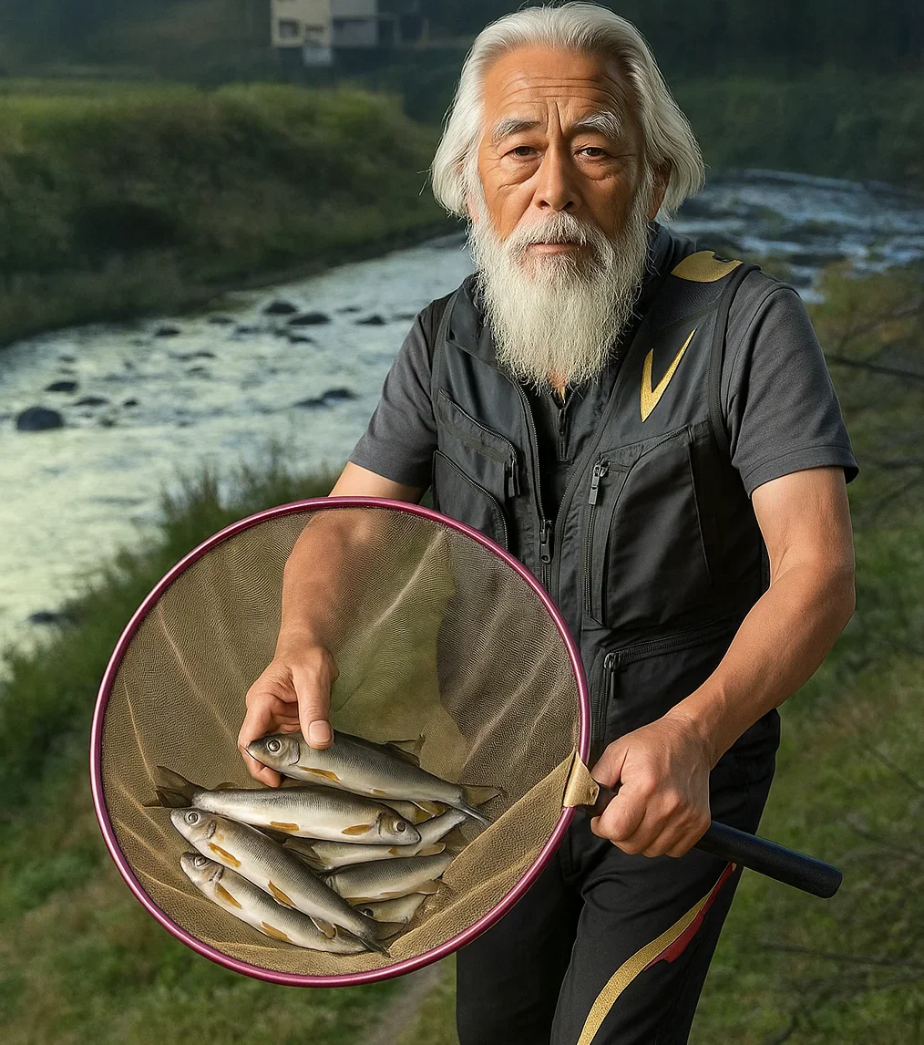 稲生沢川で鮎を釣る米田