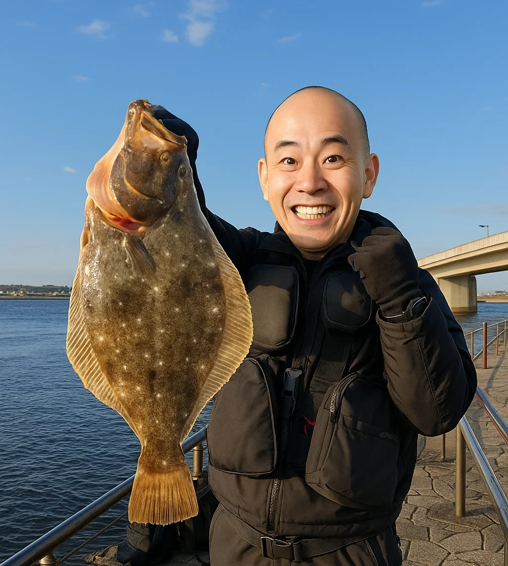 浜名湖でヒラメを釣るがんだま君
