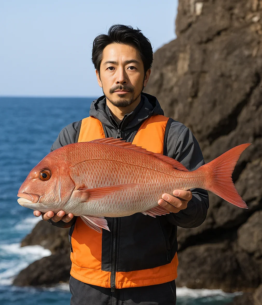 千貫門でマダイを釣る佐々木