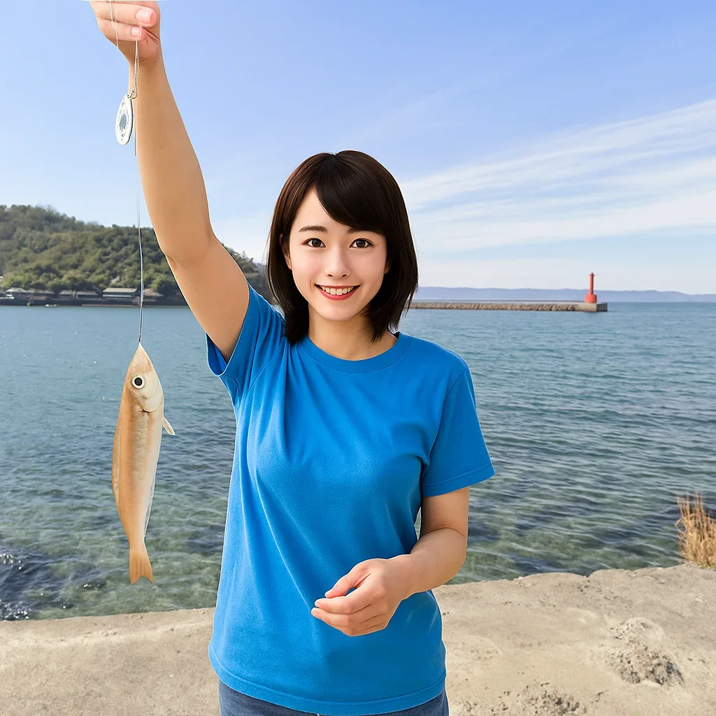 下津港でキスを釣る西岡