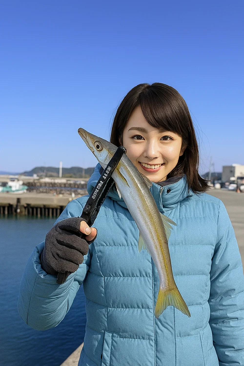 箕島漁港でカマスを釣る西岡