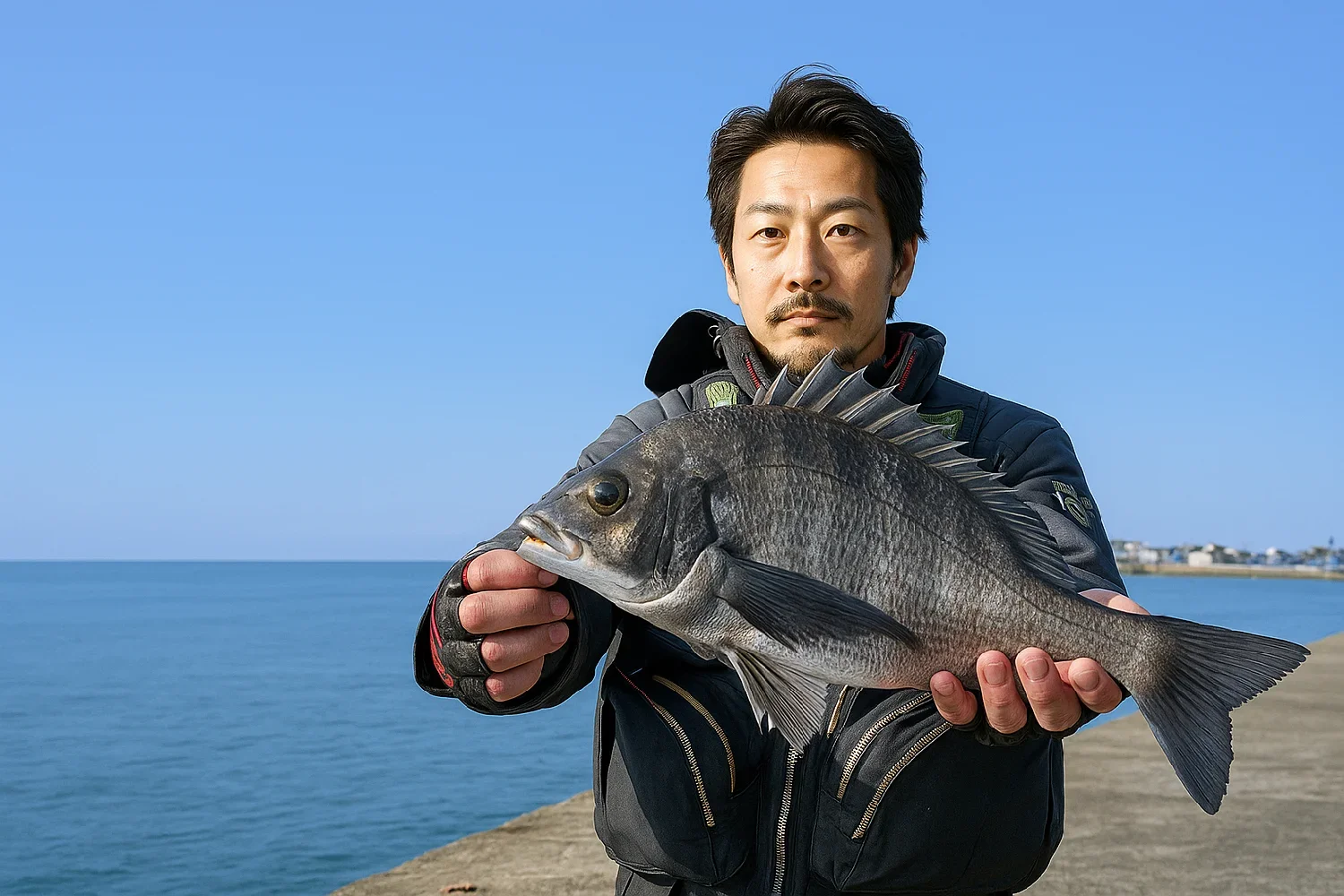 大川漁港でチヌを釣る佐々木