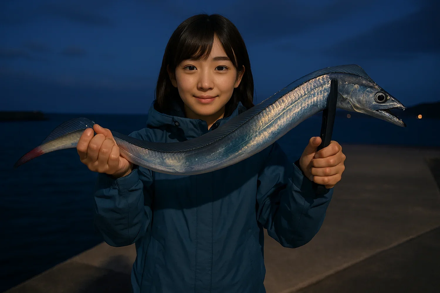 水軒一文字でタチウオ釣る西岡