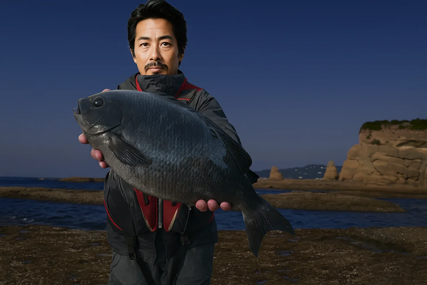 目津崎でグレを釣る佐々木