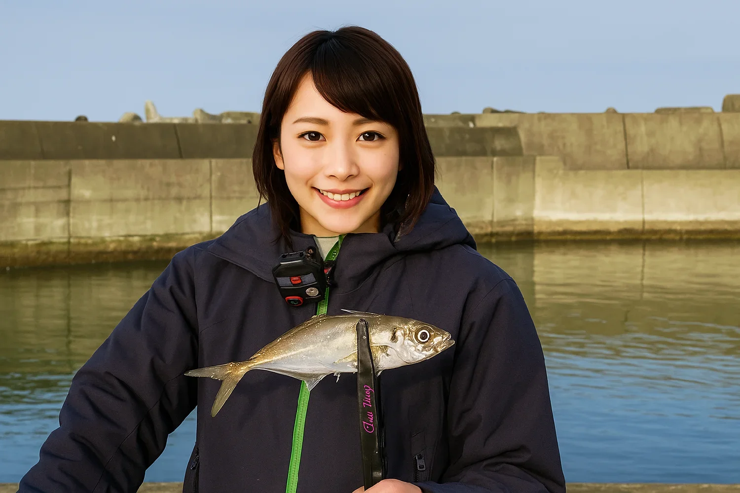 埴田漁港でアジを釣る西岡