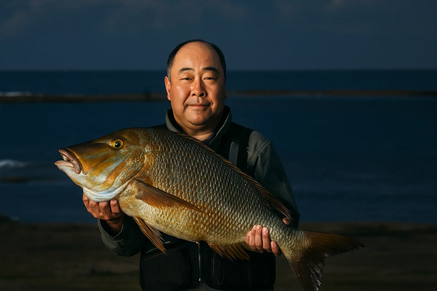森の鼻でタマミを釣る持田
