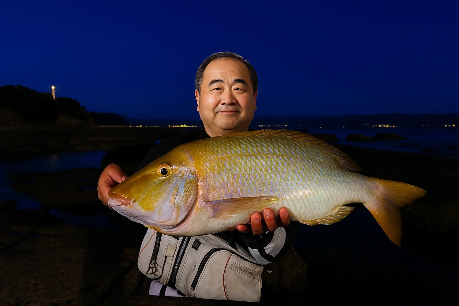 天神崎でタマミ（ハマフエフキ）を釣る持田