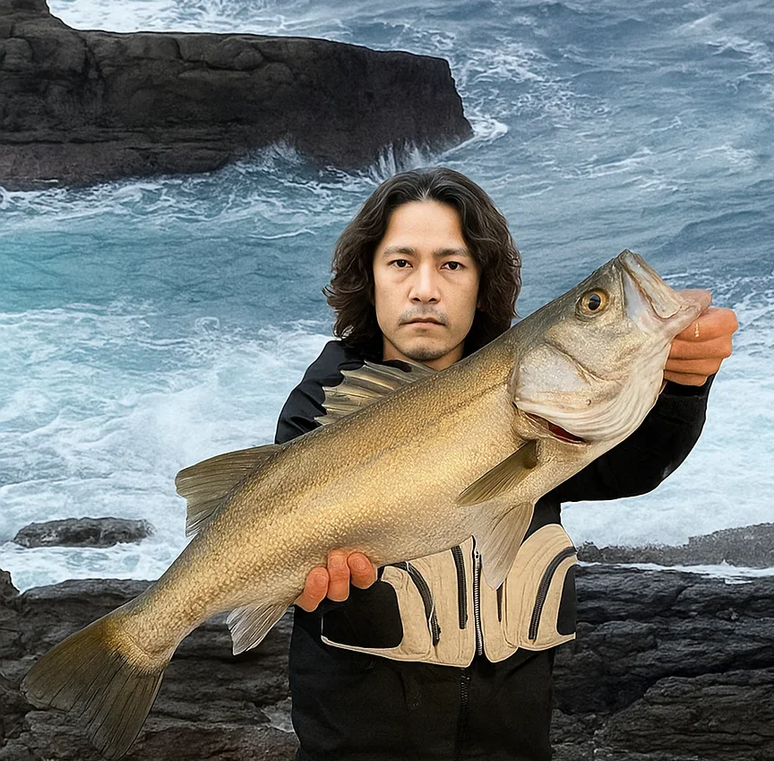 三段壁でヒラスズキを釣る岸本