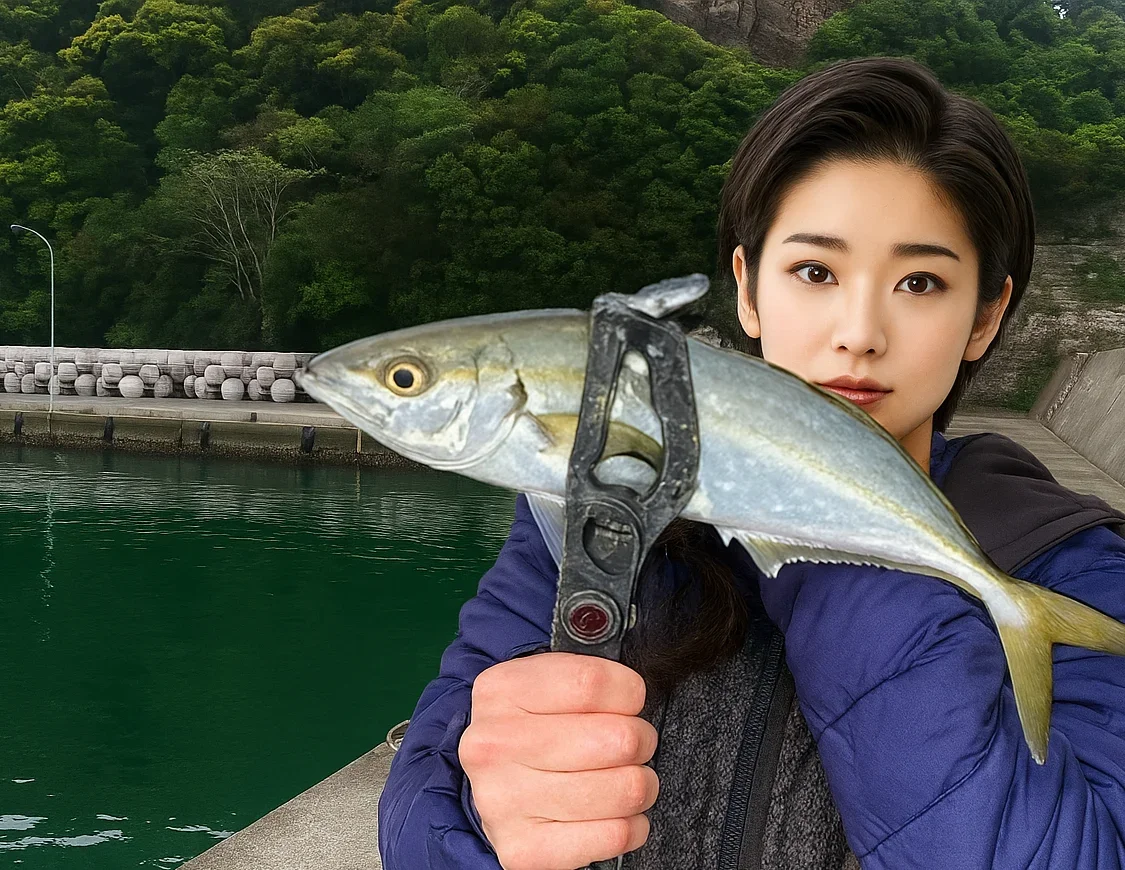 有田漁港でアジを釣る佐伯