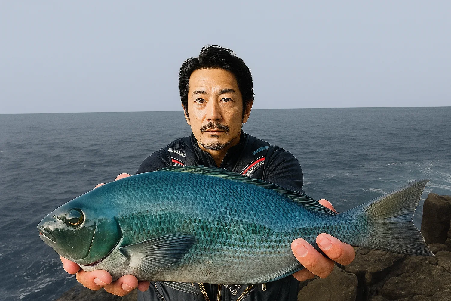 須江崎でグレを釣る佐々木
