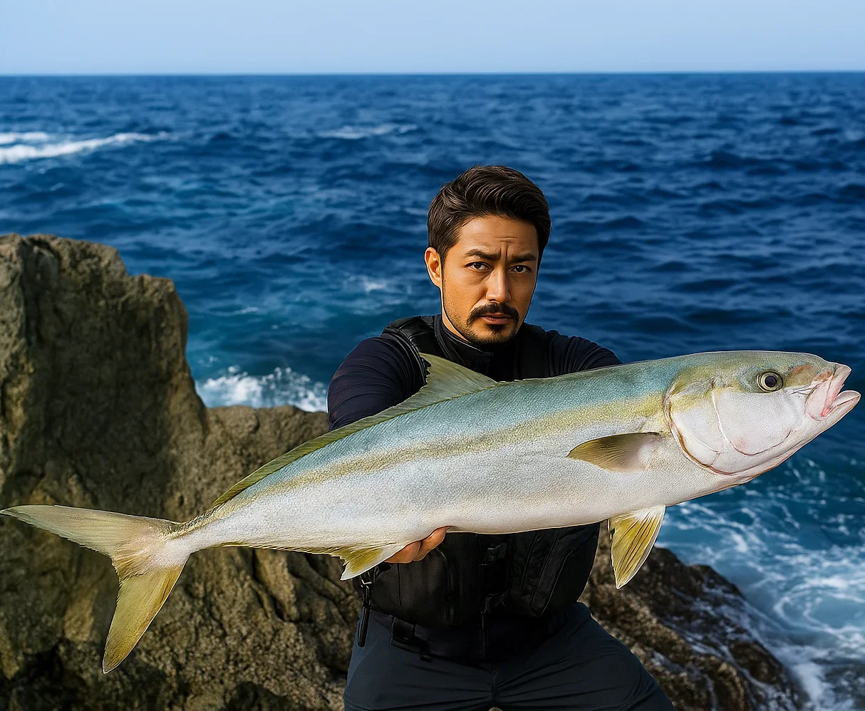 通夜島でヒラマサを釣る広岡