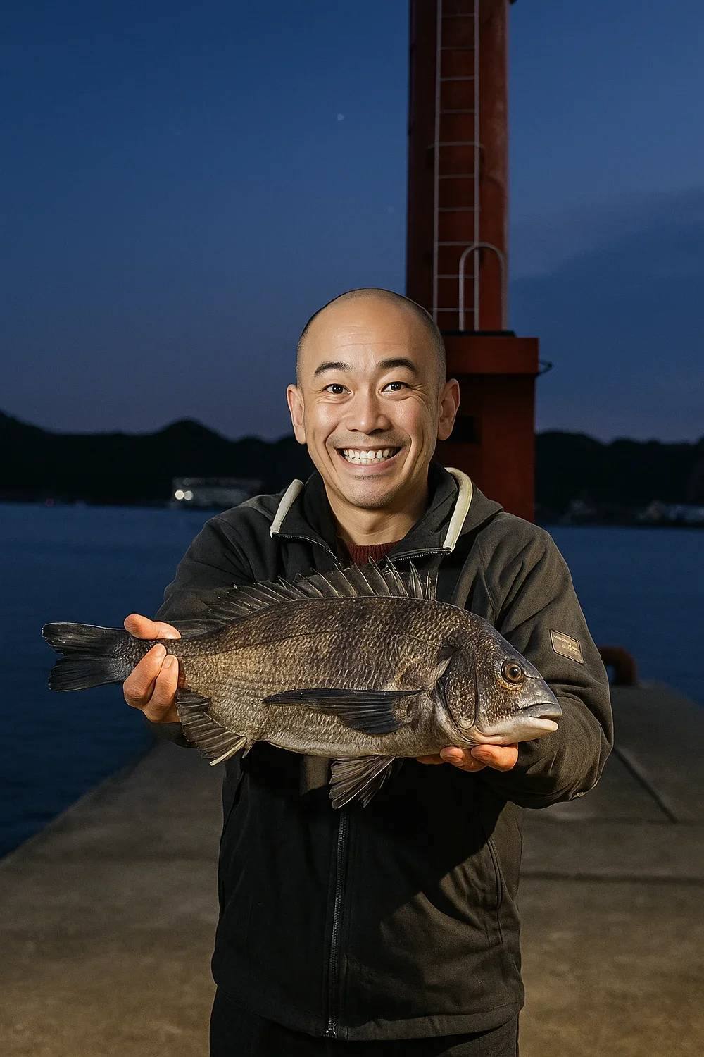 那智勝浦港でクロダイを釣るがんだま君