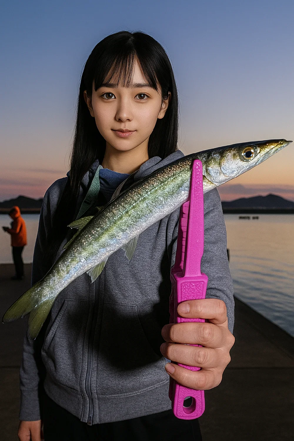 三輪崎漁港でカマスを釣る国生