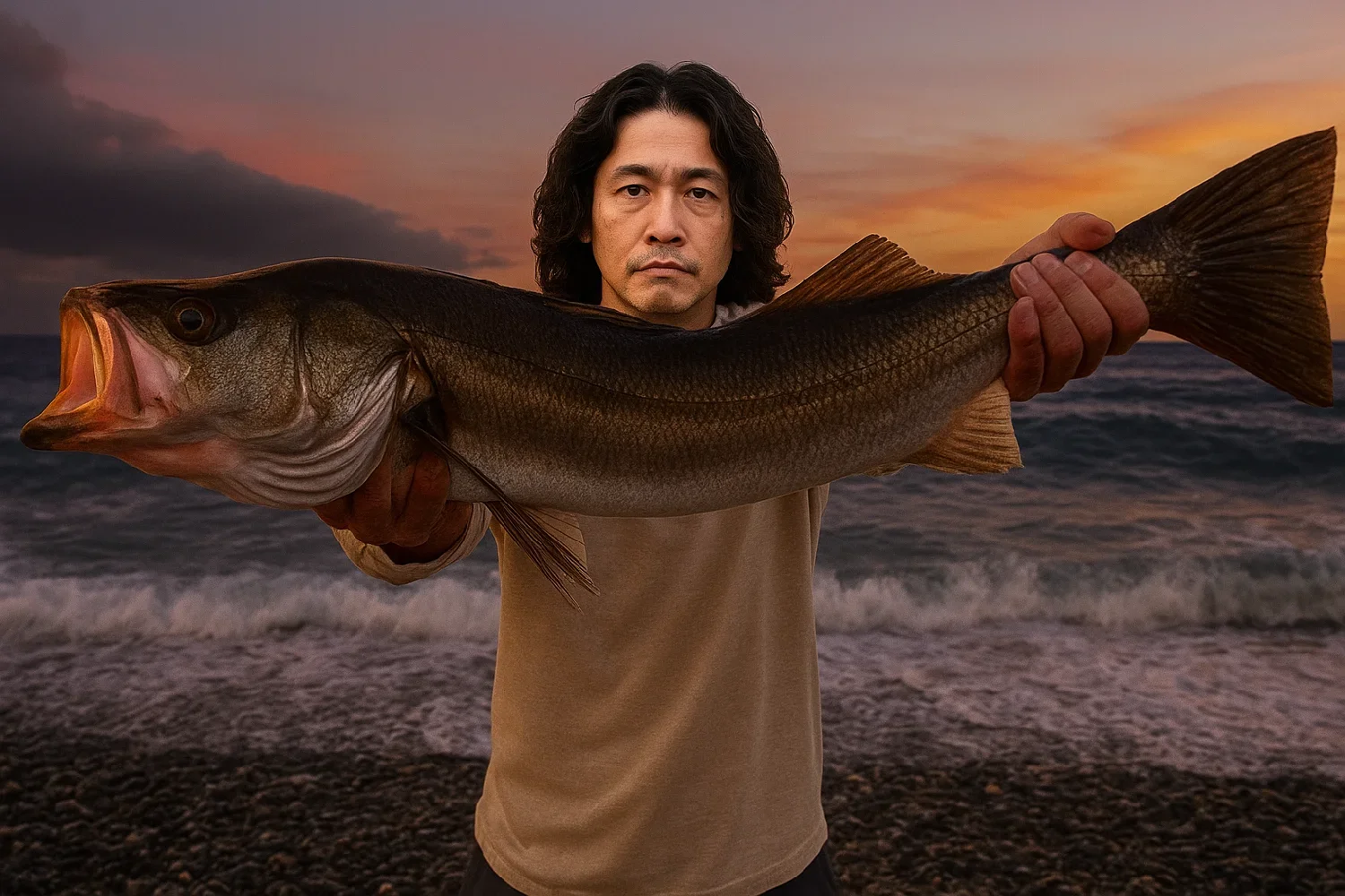 王子ヶ浜でシーバスを釣る岸本