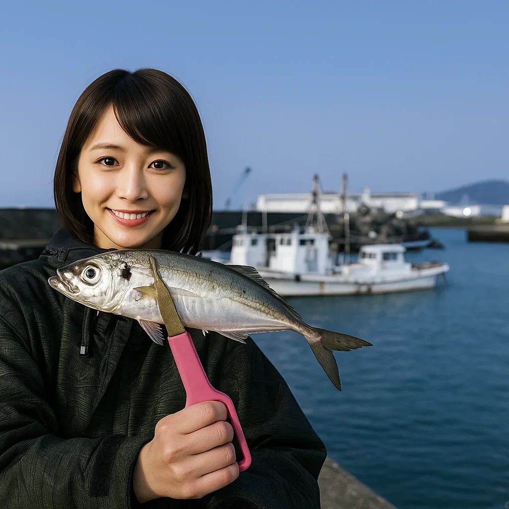 鵜殿港でアジを釣る西岡