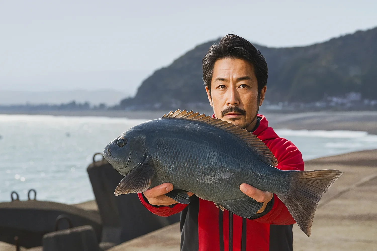 木本港でグレを釣る佐々木