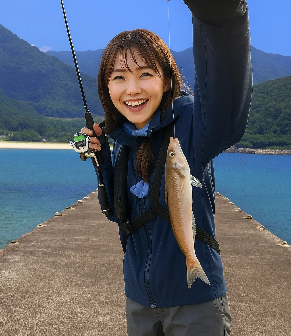 新鹿漁港でキスを釣る西岡